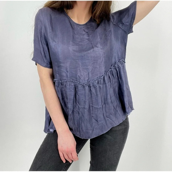 Chan Luu Silk Blend Baby Doll Top in Dark Blue Size M - Picture 3 of 16